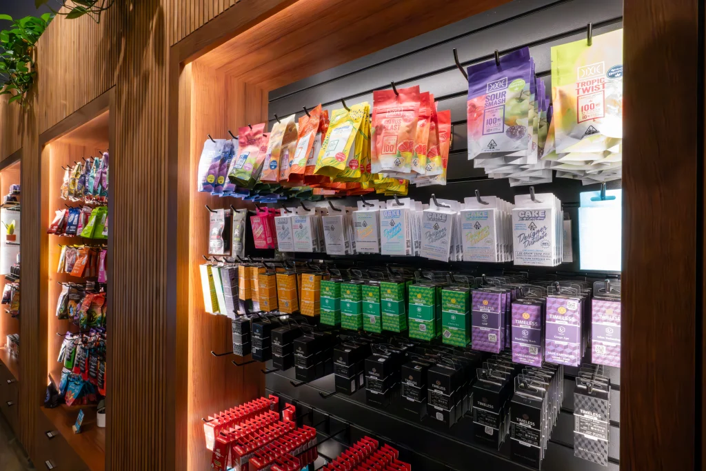 timeless & cake vapes and more on the shelf at our Thousand Oaks dispensary